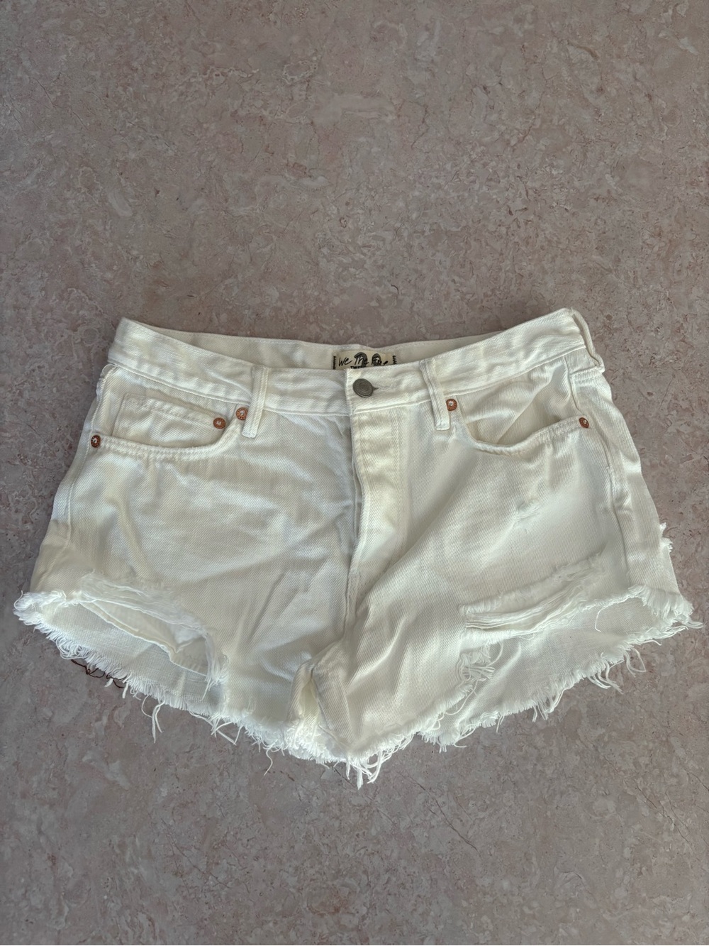 We The Free White Distressed Frayed Hem Denim Shorts Size 28